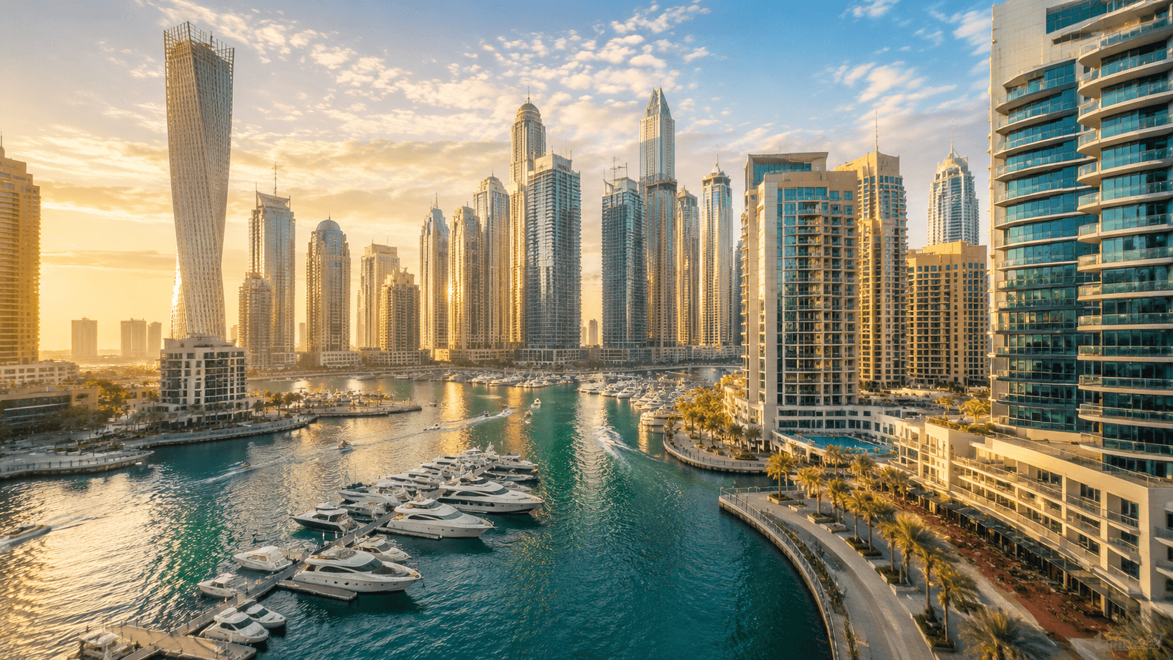 The Dubai skyline at golden hour